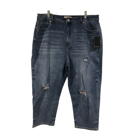 NWT NEW‎ Eloquii Classic Fit Stretch Denim Mom Jean Denim Jeans Distressed - Picture 7 of 16